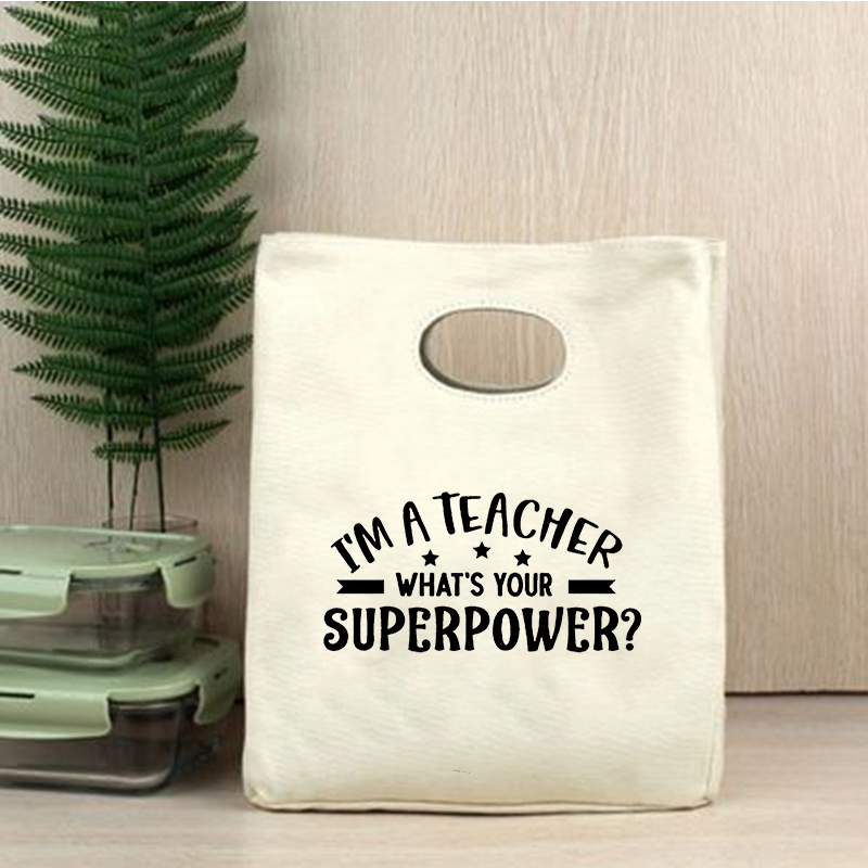 I'm Teacher-bolsas térmicas reutilizables con estampado de I'm Teacher, bolsa de lona de gran capacidad, caja enfriadora para profesores de escuela: Q02140-TBBG-C