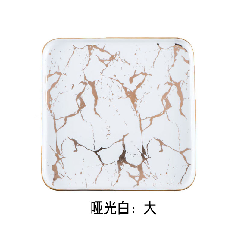 Quadrat Geschirr Marmor Platten Keramik Geschirr Gold Inlay Porzellan Nachtisch Platte Steak Salat Snack Kuchen Platten: Weiß--L