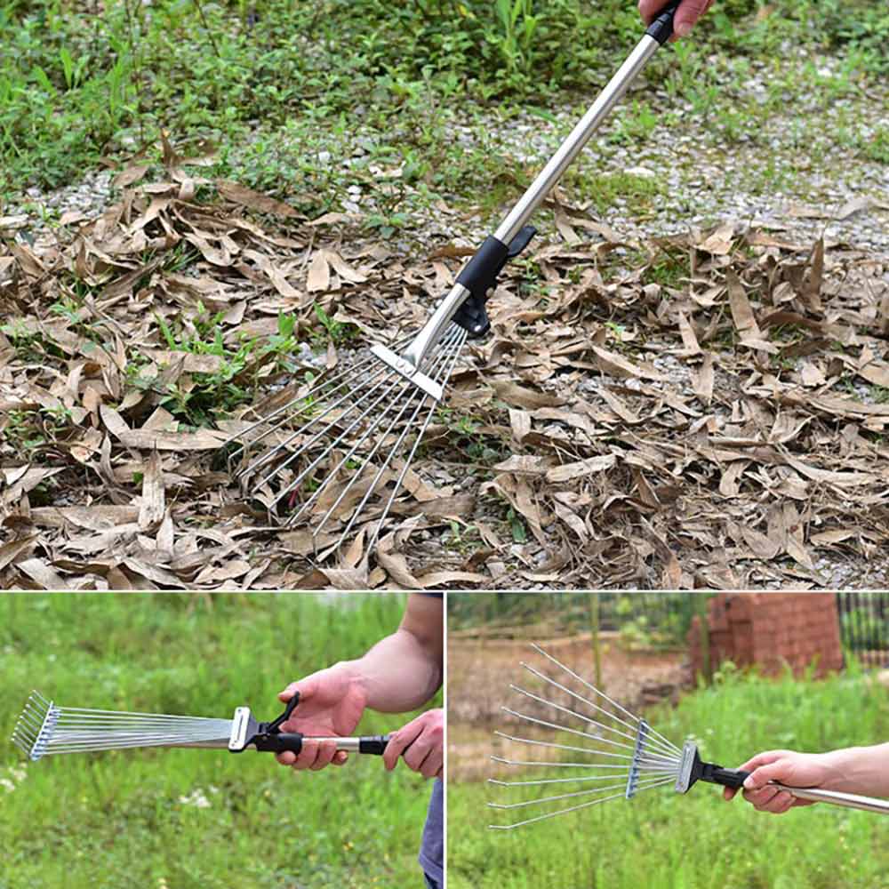1PC Rake Metal Garden Leaf Rake Telescopic Rake Garden Grass Leaf Rake Extendable Garden Metal Hand Tool Black Cleaning Tool