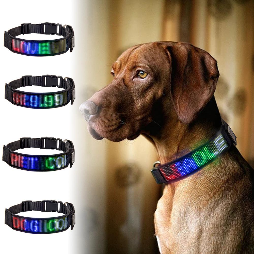 Led Pet Collar Bluetooth Programmable Scrolling Message Display Rechargeable Flashing Anti-Lost/Avoid Accident Led Dog Tag