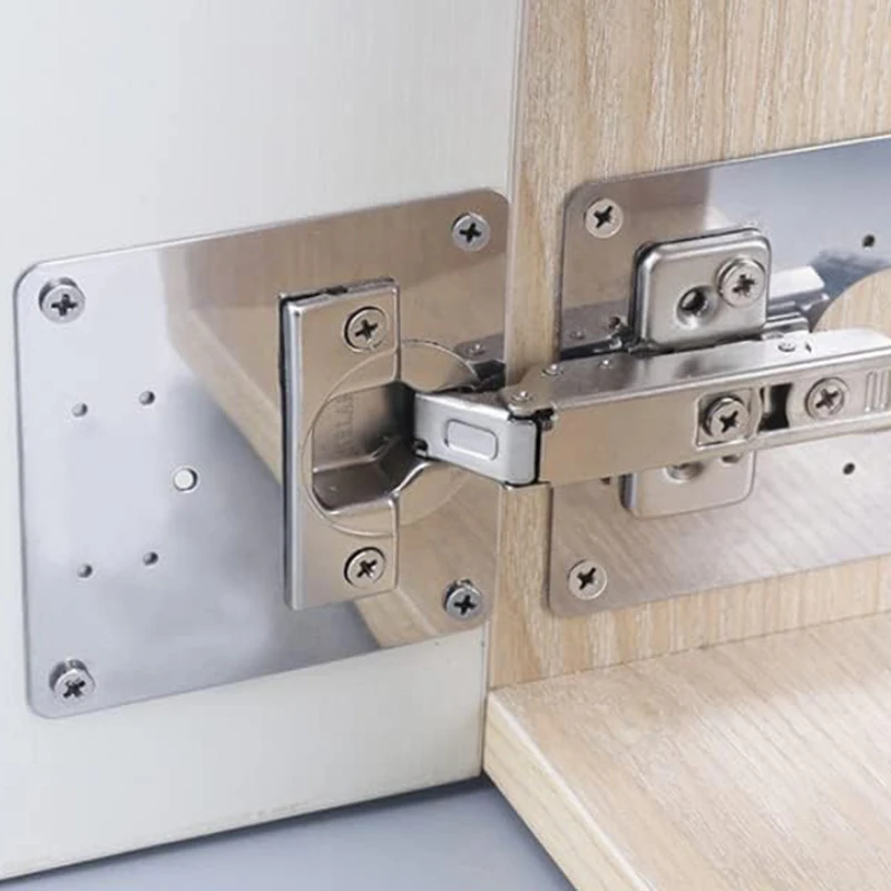 1/8Set Hinge Repair Plates Stainless Steel Cabinet Door Hinge Mounting Plate with Screws Flat Fixing Brackets Kitchen Hardware