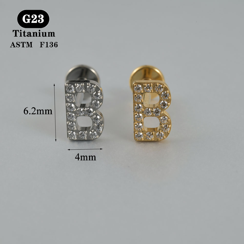 1 pendiente ASTM F136 de circonita de titanio con parte posterior plana, 12 estilos, pendientes de , lóbulo, hélice, cartílago del trago, joyería para Piercing, 1,2x8mm