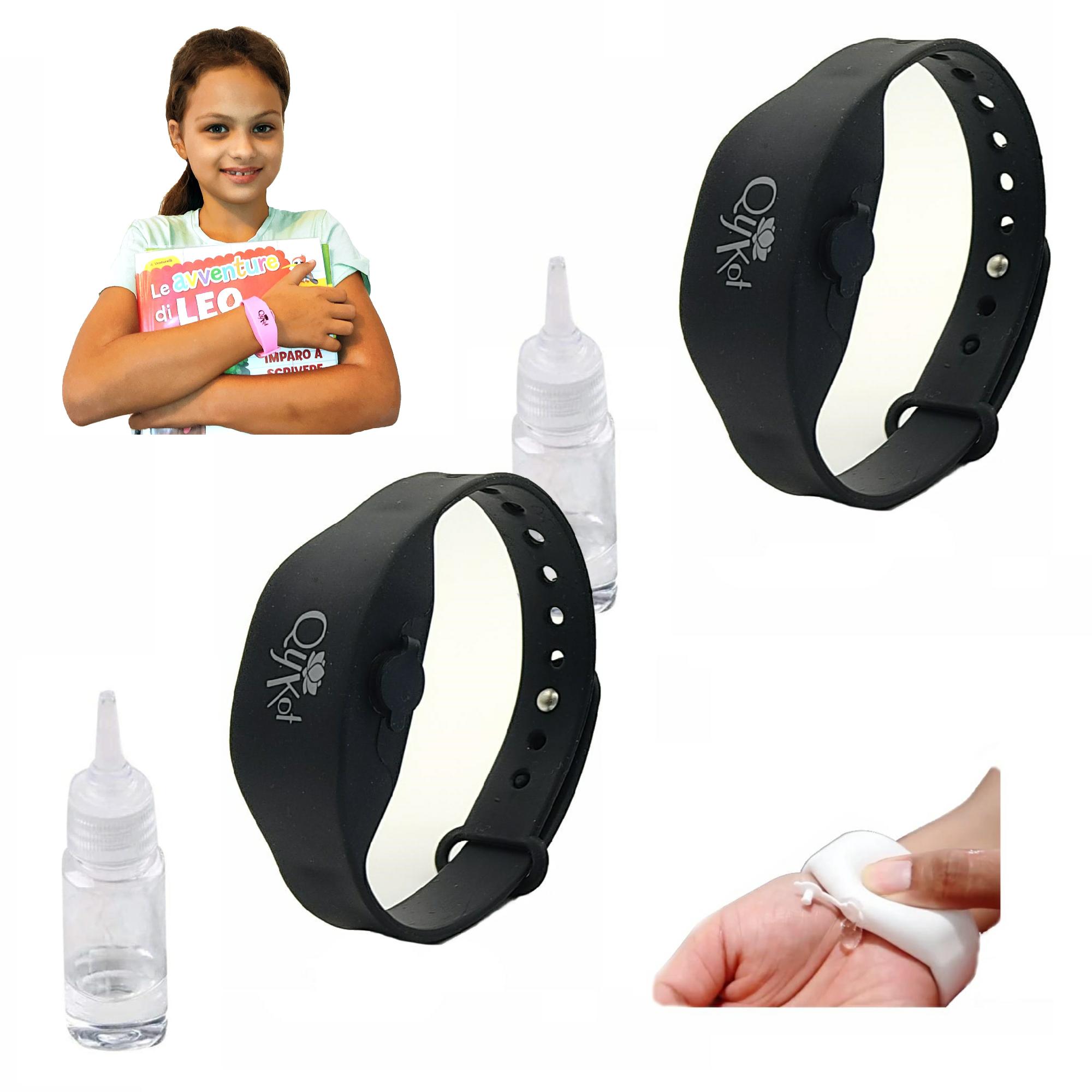 Pulseira recarregável mão sanitizer mão gel desinfetante porta crianças: Black