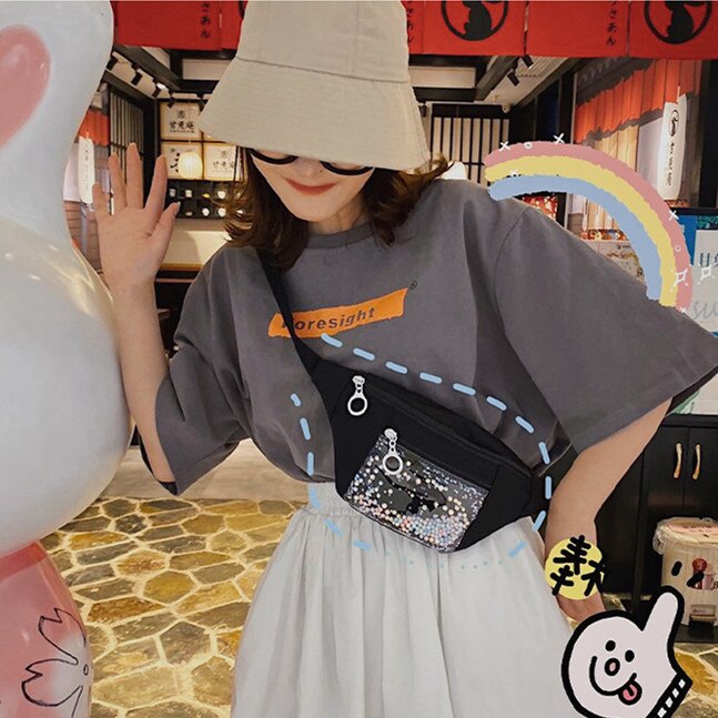 Giappone delle donne di stile della cinghia del sacchetto trasparente borsa di tela petto casuale movimento delle donne sacchetti di spalla di proprietà della chiusura lampo del sacchetto crossbody borse