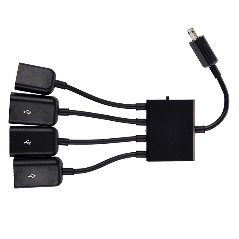 Zwarte usb 4- -poorts micro power cargo otg hub-kabeladapter