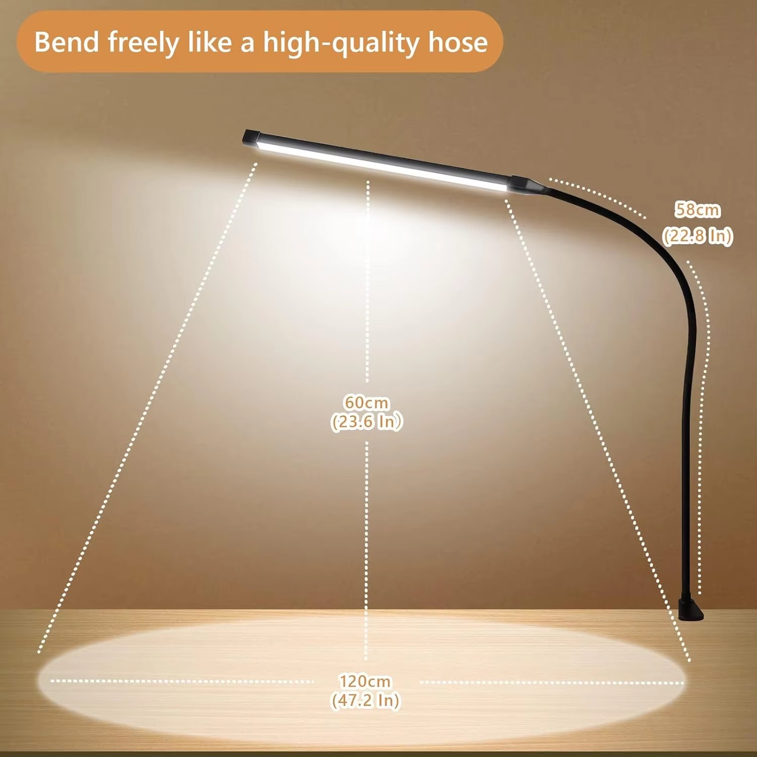 Metalen LED-bureaulamp met klem Oogverzorgend clip-on licht 3 modi 10 instelbare helderheid Lange flexibele zwanenhals voor thuiskantoor