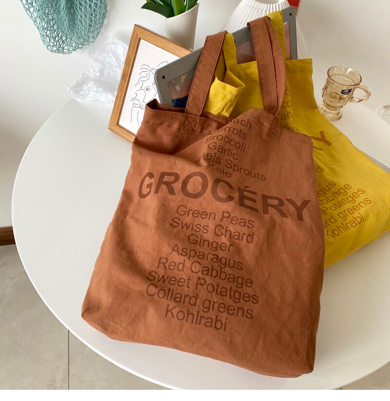 Ladies Canvas Shoulder Bag Female Pink Letter Printing Casual Tote Woman Simple Shopping Bag Student School Bag Girl Handbag: Brown