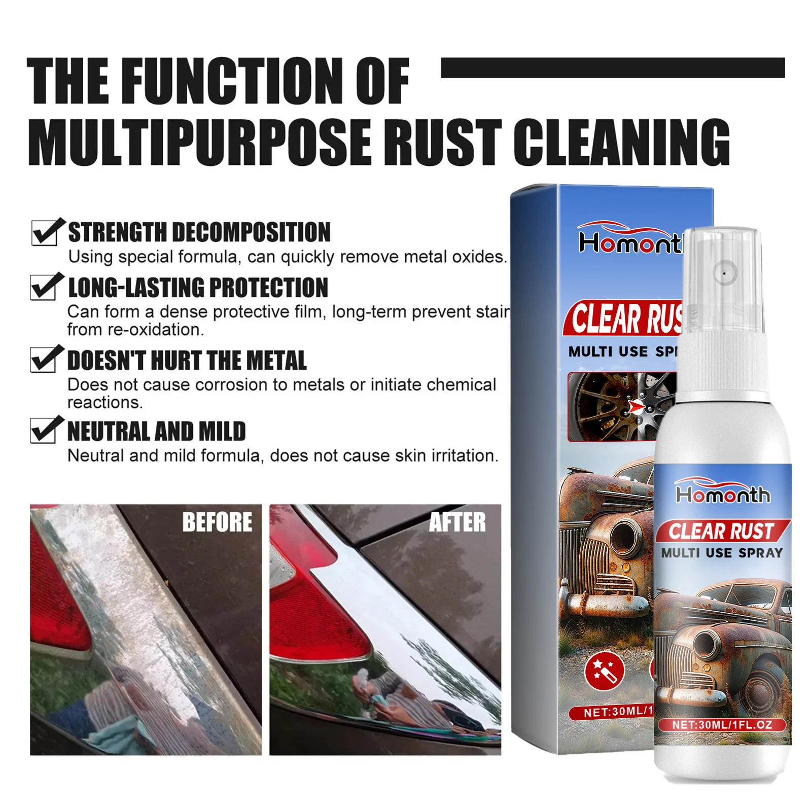 Spray de desoxidación para el cuidado del automóvil, limpieza de mantenimiento de automóviles, pintura cromada de Metal, lubricante antioxidante