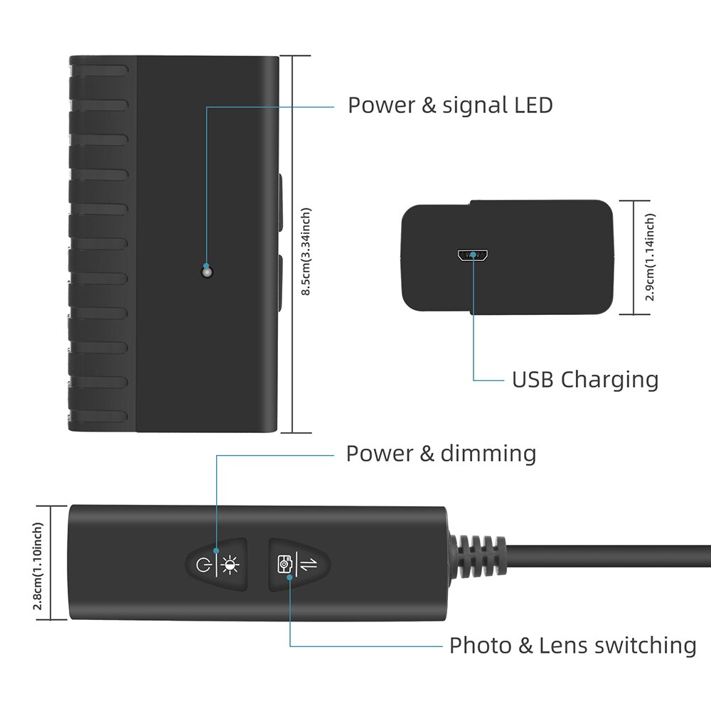 Industrielt endoskop slangekamera 8.0mm doble linser boreskop kamera hd endoskop kamera vanntette inspeksjonskameraer