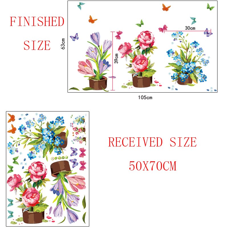 Diy wallstickers boligindretning potteblomster sommerfugl køkkenvindue glas trappe klistermærker vandtætte decals