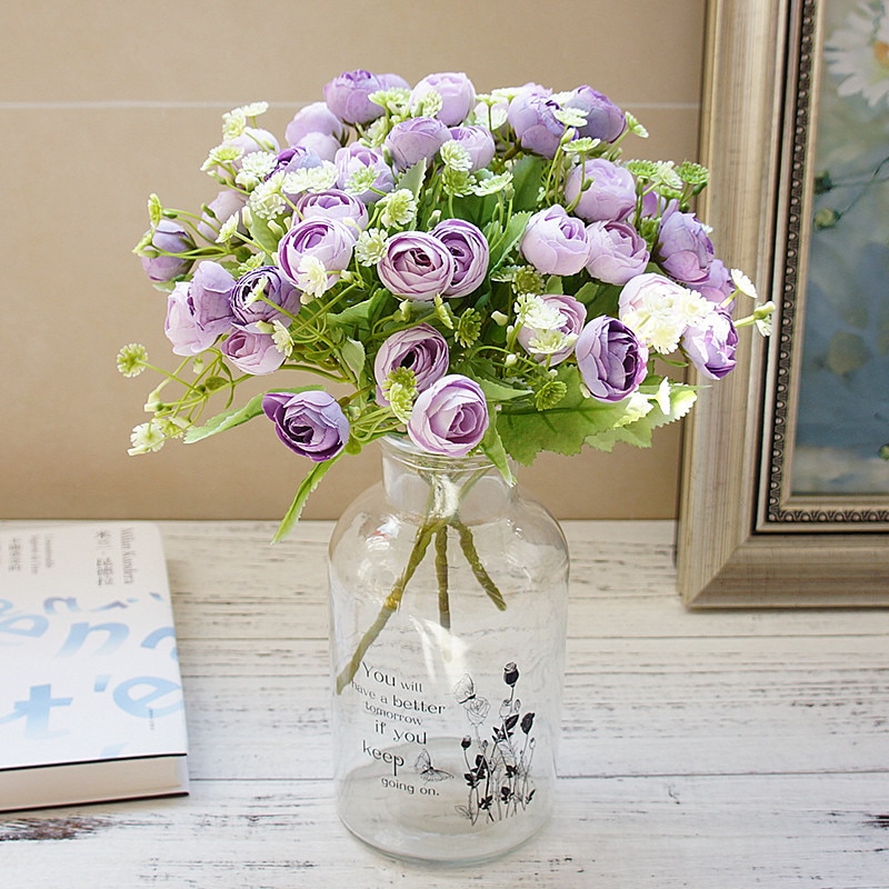 Koreansk snöflingate rosor bukett för scrapbooking heminredning tillbehör bröllop dekorativa blommor konstgjorda växter