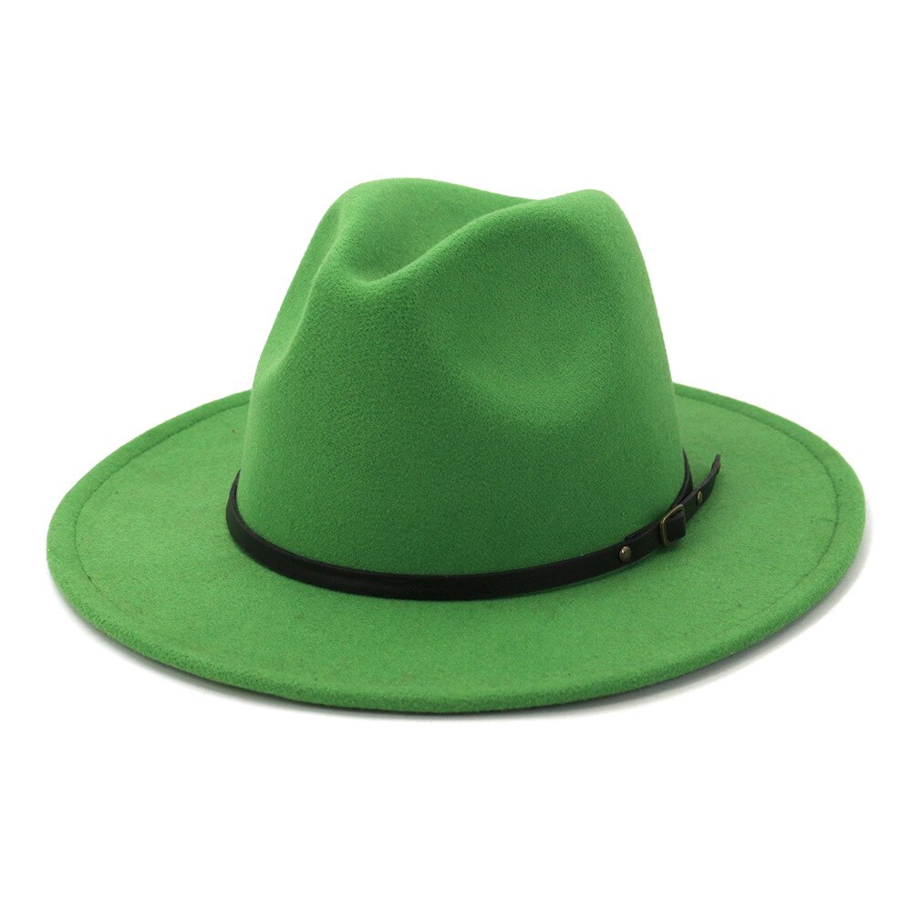Fedora Hat Women Men Autumn Winter Vintage Felted Jazz Top Hats Ladies Trend Party Wedding Performance Cap Sombreros De Mujer: grass green / 56to58cm