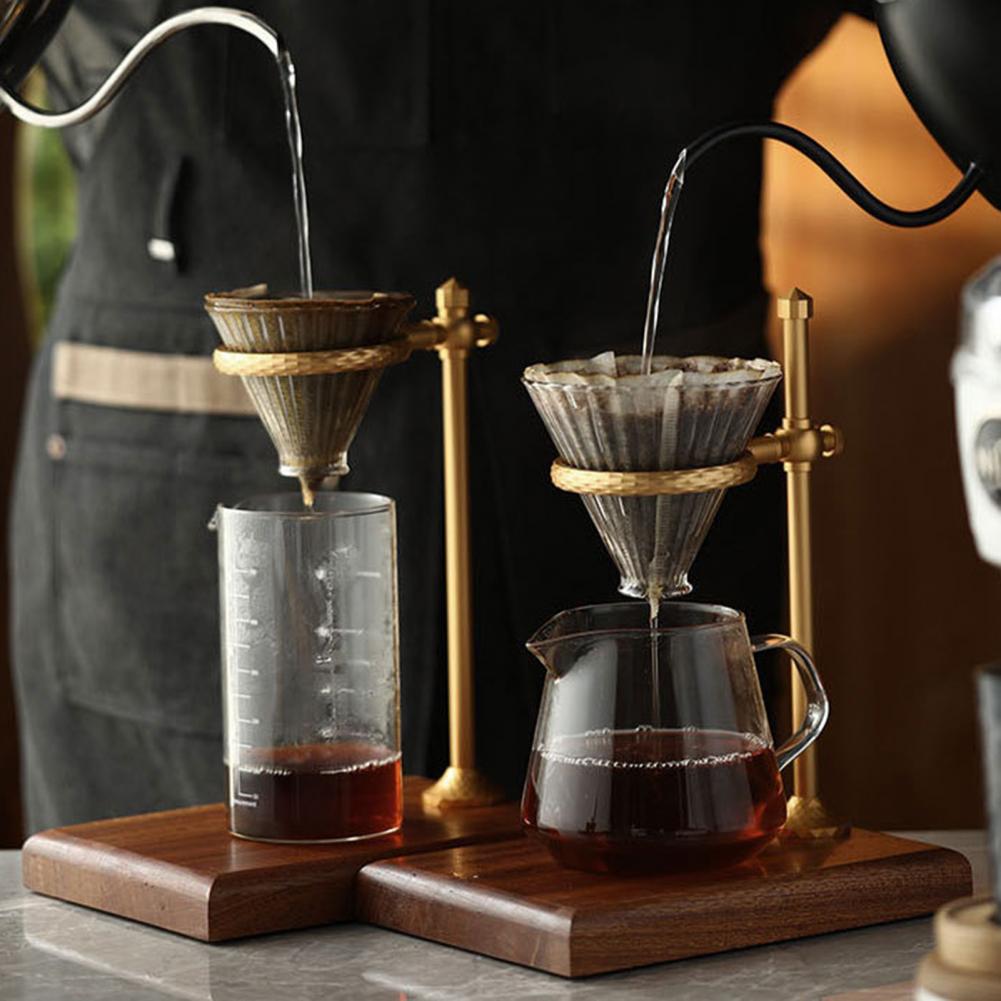 Colador de café de aleación de aluminio de larga duración, soporte excelente para gotero de café con Base de madera, altura ajustable
