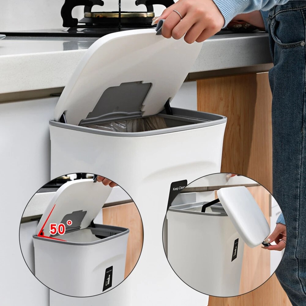 7/9L Kitchen Trash Can Wall Mounted Garbage Bin Recycling Garbage Basket Waste Bin Cabinet Door Hanging With Lid For Bathroom