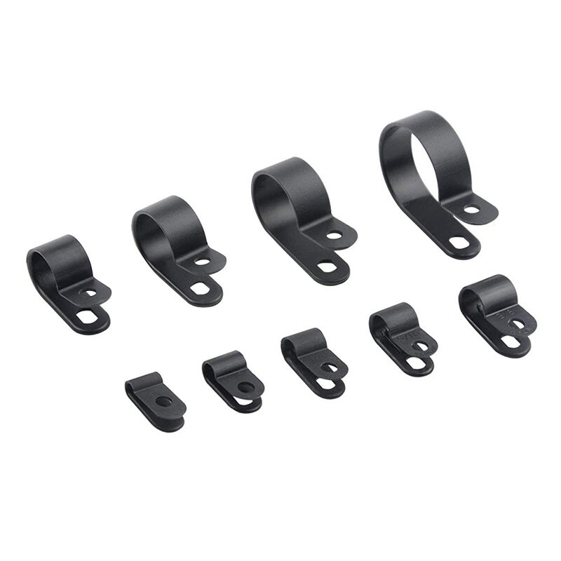 450 stk sorte nylon skruetråd clips r-type kabel clip klemme fastgørelser slange clips sortiment - 9 assorterede størrelser: Default Title