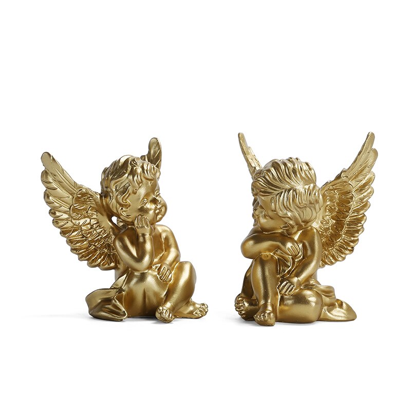 Europeisk harpiks hvitt måke søt amor engel dekorasjon håndverk skrivebord ornament jul bryllup figurer: Gylden