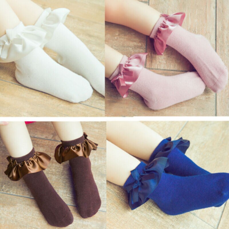 Baby Meisjes Kids Katoen Kant Ruche Strik Sokken Ademend Tutu Stroken Enkel Herfst Anti Slip Solid Novelty Accessoires 2-8Y