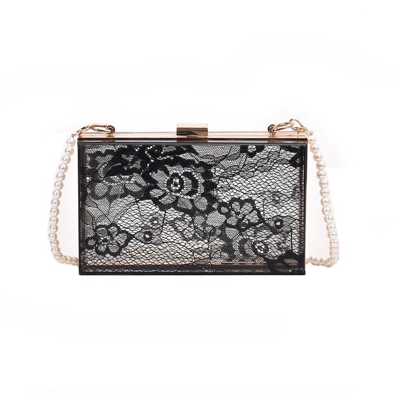 Lace Print Transparent Women Bag Acrylic Box Brand Ladies Evening Dress Portable Messenger Bag Wedding Female Clutch Bag: Black