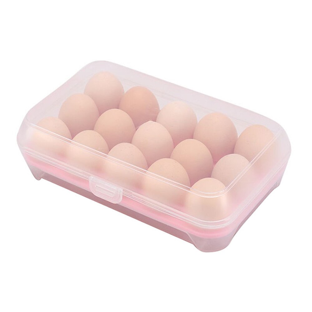 15 celler æg bærbart køleskab frisk æske opbevaringsbeholder sag vild opbevaringsboks multifunktionelle æg skarpere køkkenudstyr: Lyserød