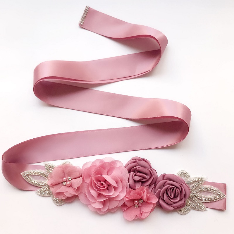 Cinturones De flores De boda De 8 colores, 270cm De largo, flores hechas a mano, perlas, cinturones Vintage para boda, De noche, cinturón De Flore: Dusty Pink