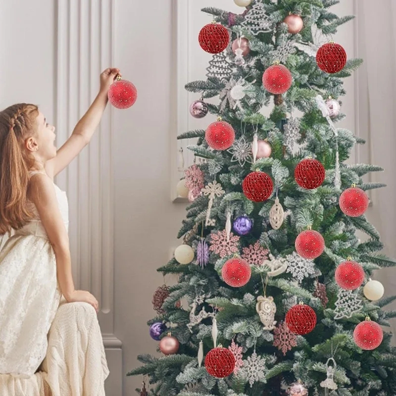 8cm/12pz impostato di palline di natale dipinte con paillettes luccichio oro argento decorazioni pendenti in plastica per la casa ornamento dell'albero di natale