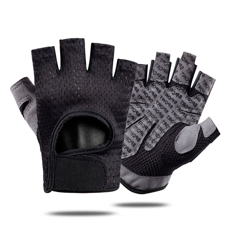 Guanti Fitness traspiranti sollevamento pesi per esercizi pesanti Sport guanti da palestra donna Body Building mezzo dito antiscivolo: Black / L