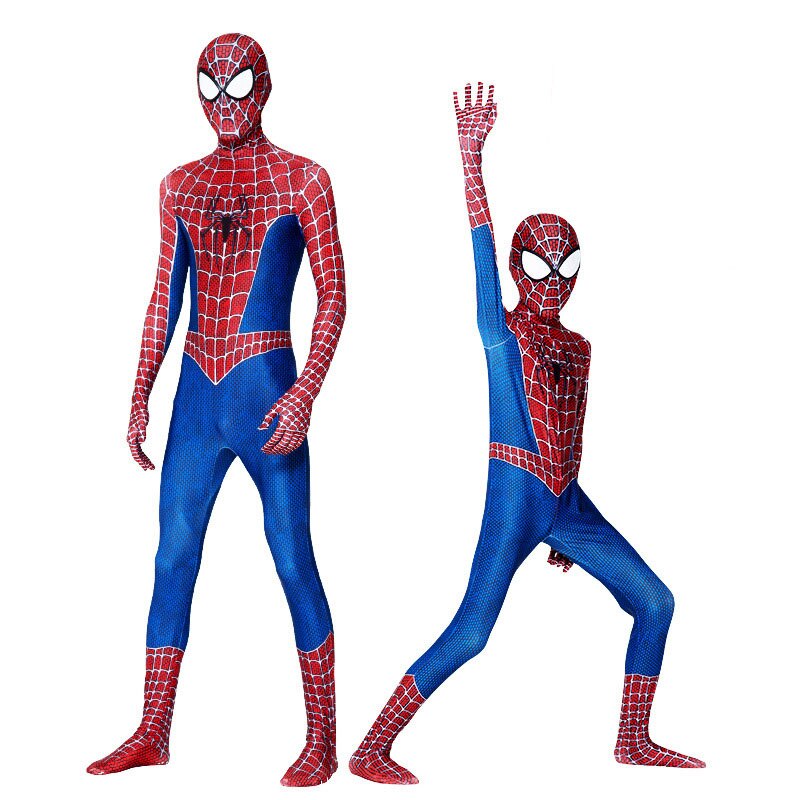 Anime Azul Rojo clásico Remy Tony Spider-Man trajes ajustados spiderman disfraz niños adultos carnaval ropa: Azul / Men L