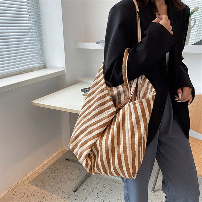 1 Pc borsa a tracolla grande a righe da donna Eco Canvas Shopping femminile borsa della spesa borsa riutilizzabile in cotone Tote Bag per le imprese