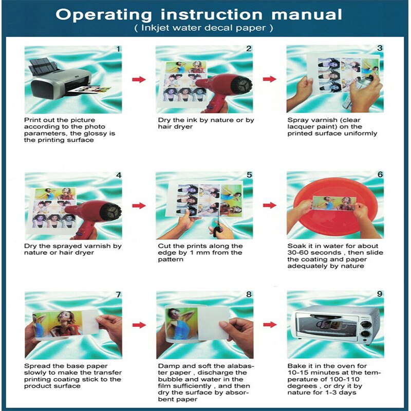 Inkjet Water Slide Decal Transfer Papier A4 Size Diy Nail Decal Transparante Kleur Afdrukken Papier Inkjet Waterglijbaan Decalpapier