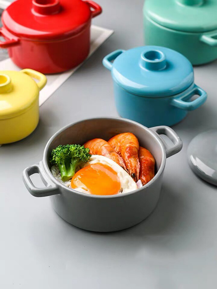 Podwójne ucho ceramiczne gulasz parowy garnek z pokrywką żaroodporne małe waza jajko mleko patelnia garnki parowe