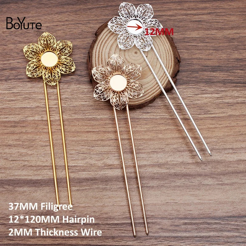 BoYuTe (10 stuks/partij) 12*115*2 MM Ijzer Haar Vork Haarspeld Lassen Messing Filigraan Diy Haaraccessoires