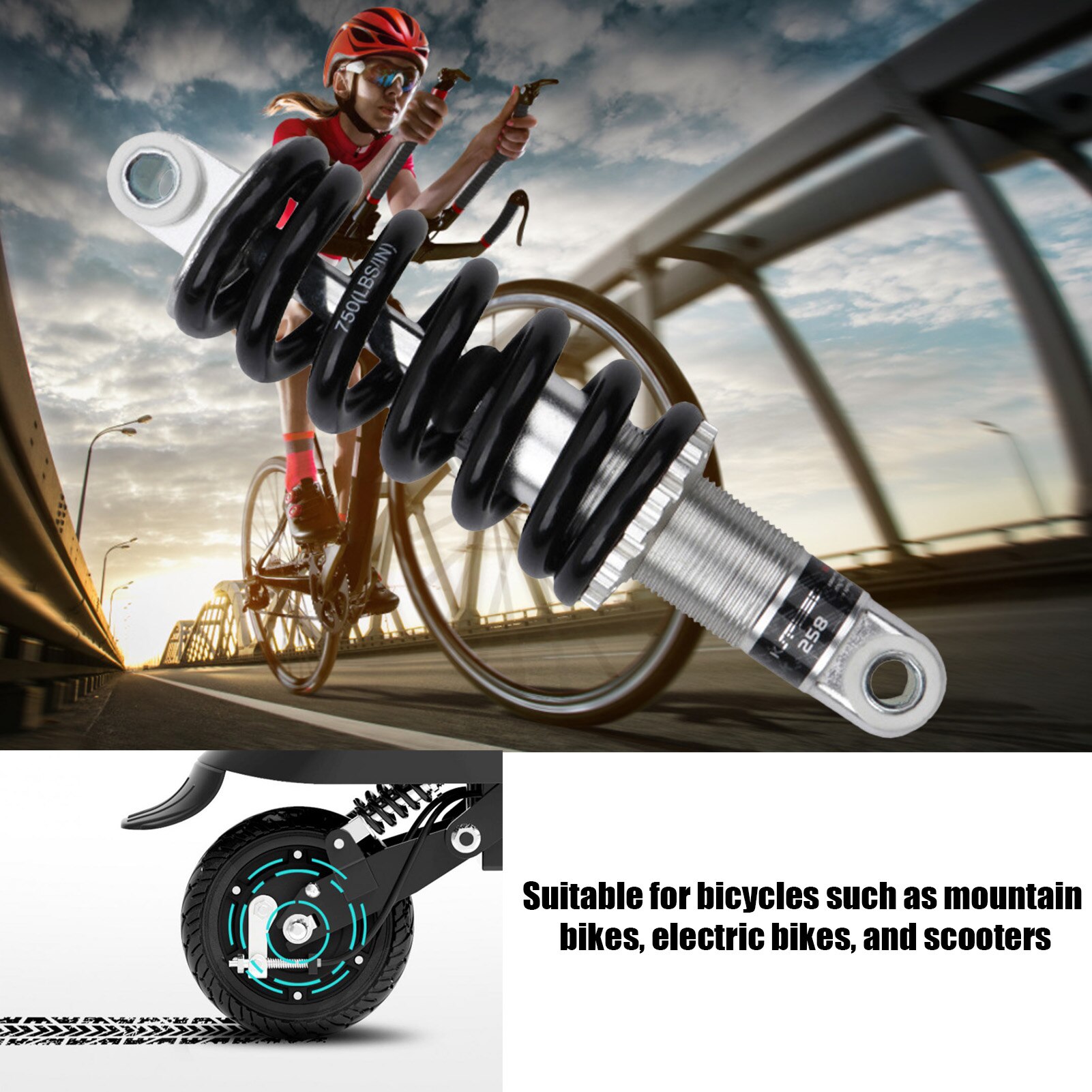 1Pcs Mountain Bike Bicycle Coil Spring Rear Shock For Electric Snow/four-link Electric Bicycles165 /170 /160/150x24mm