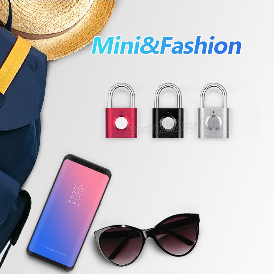 Mini Fingerprint Smart Padlock Keyless USB Rechargeable Door LockQuick Unlock Zinc alloy Metal Security Fingerprint Padlock