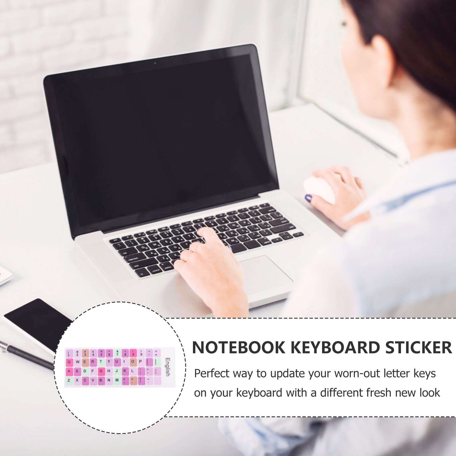 2 Sheets Keyboard Decorative Sticker Universal English Keyboard Sticker Decal