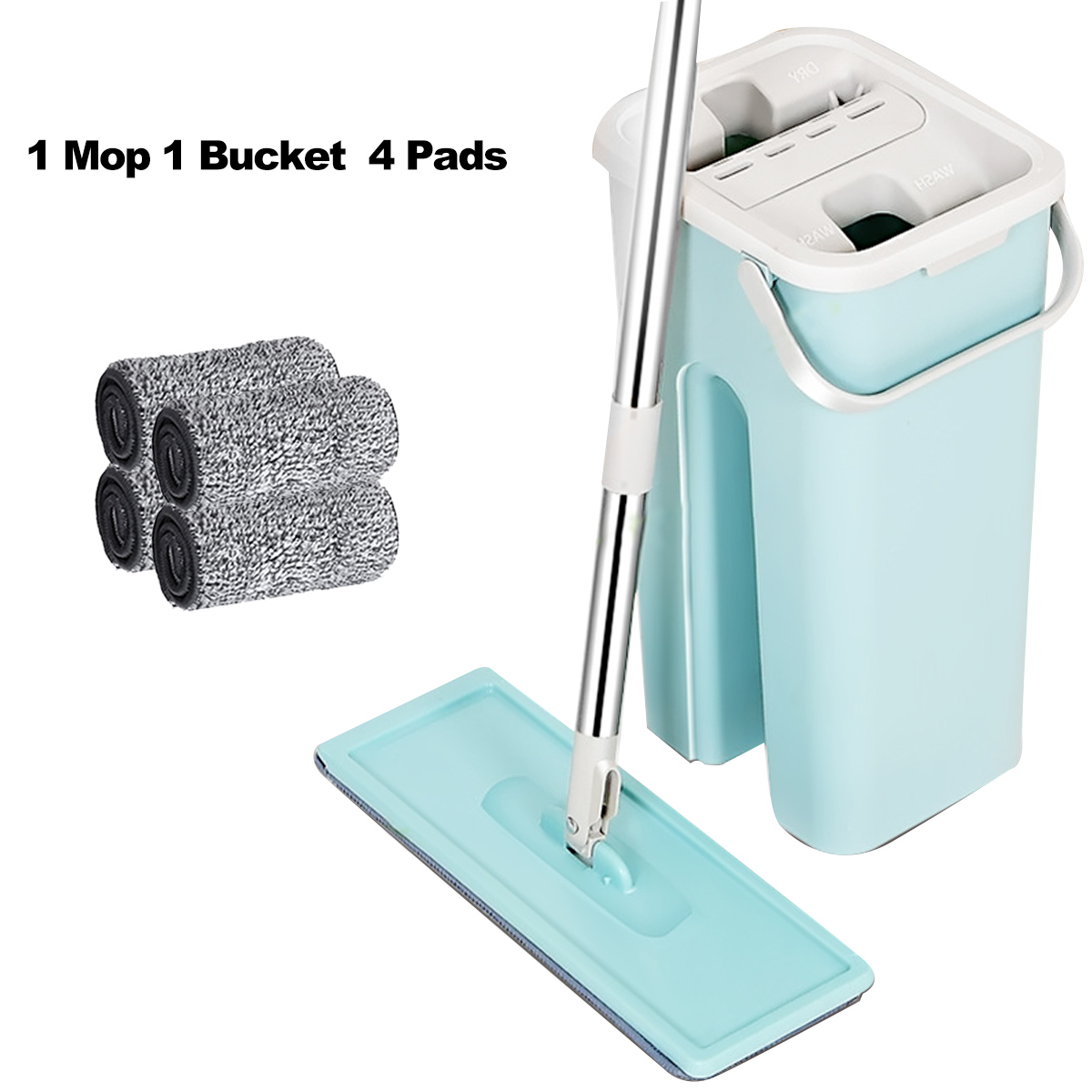 Fregona plana y cubo Manos libres escurridor, mopa para limpiar el piso, mopa de cocina doméstica de uso doble, para limpiar el piso s: Type B (4X Pads)