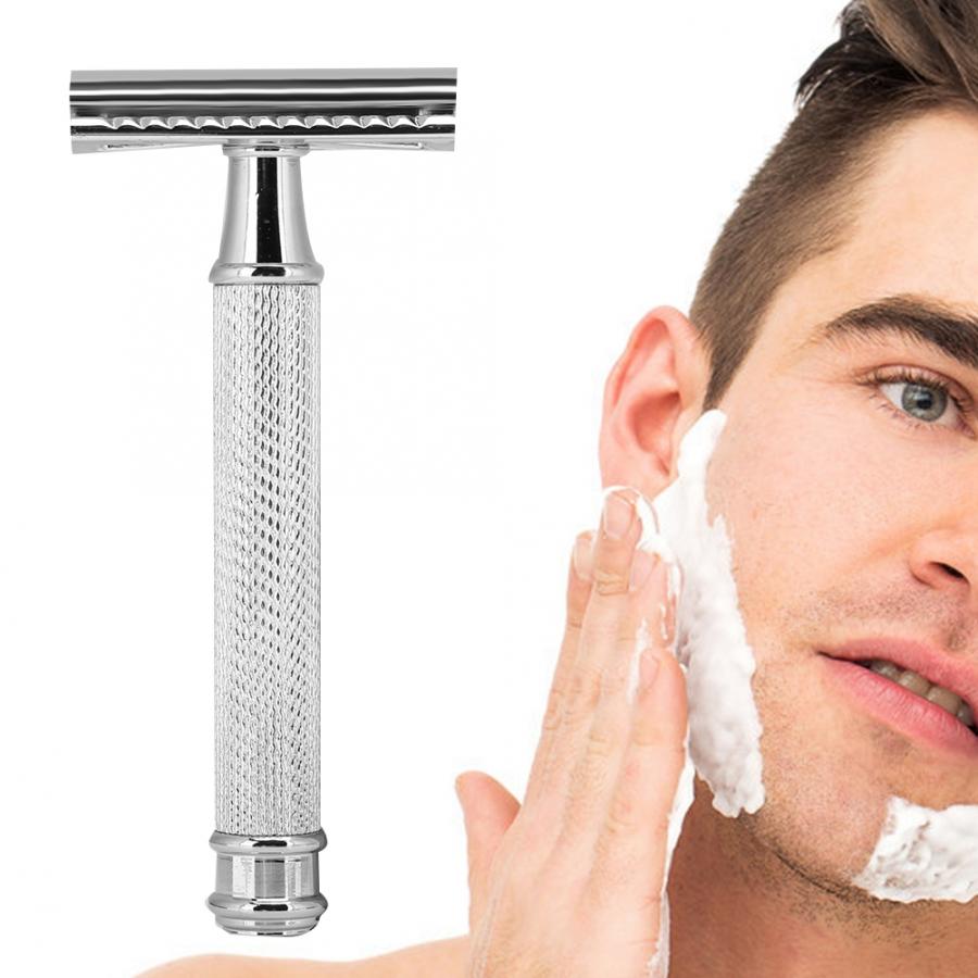 Classic Manual Shaver Metal Handle Double Edged Safety Shaving Tool for Men Use: Silver