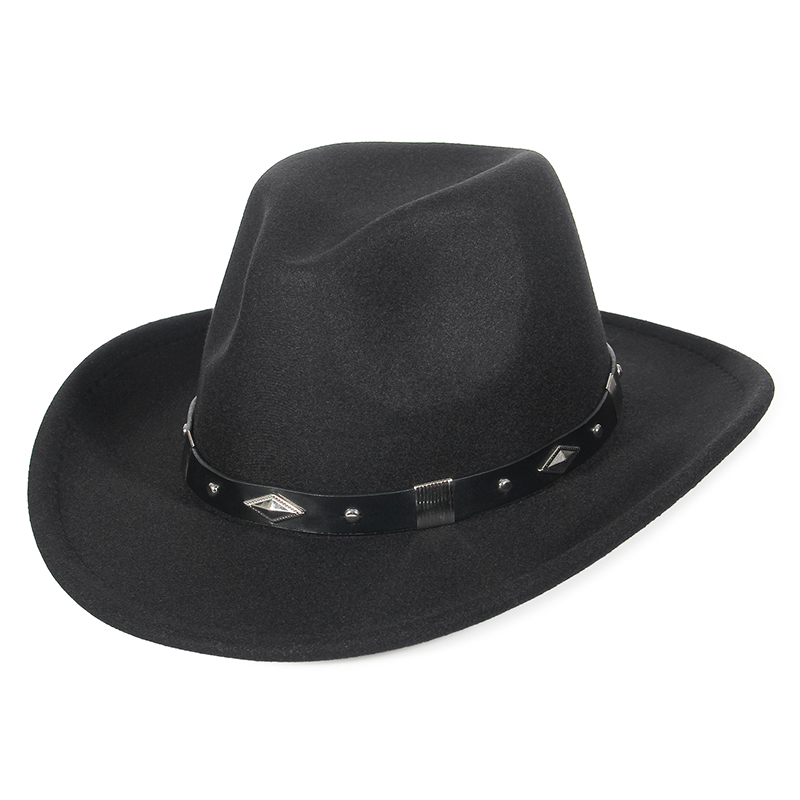 mujeres hombres sombreros de fieltro sombrero de vaquero occidental señora Sombrero Hombre pieza de Metal decoración vaquera Jazz gorras de sol tamaño 57CM: Rosa