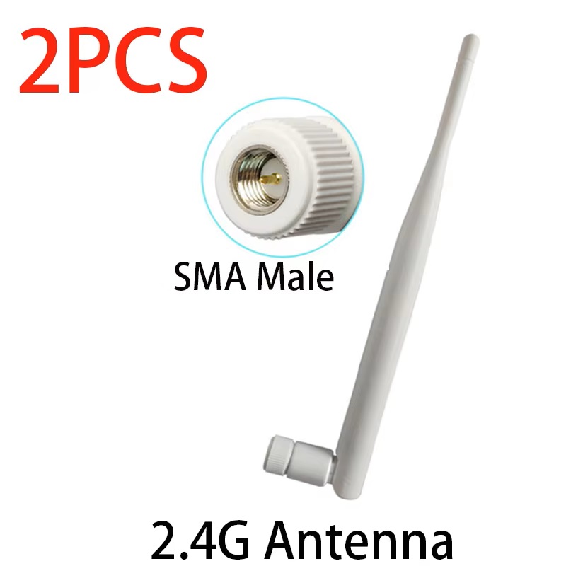 2,4 GHz Antenne für WLAN, 5 dBi, SMA-Stecker, weiß, 2,4 GHz Antenne, Router-Antenne, 21 cm RP-SMA-Stecker, Zopf-Kabel: schwarz