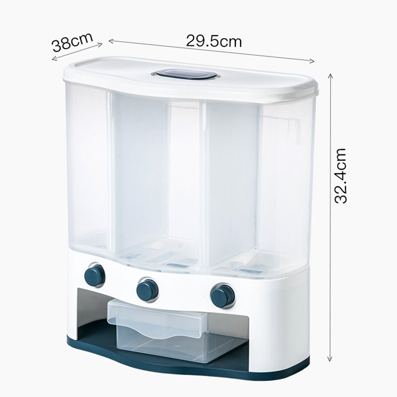 Plastic rice bucket for grains, household metering rice storage box, wall-mounted rice bucket, household kitchen grain dispenser