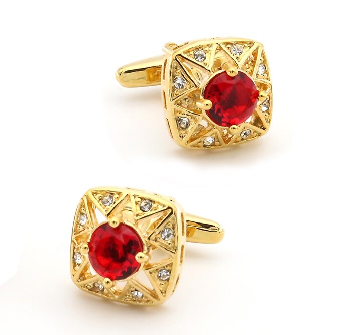 Boutons de manchette en cristal pour hommes couleur rouge laiton matériel cristal rond d'affaires boutons de manchette et au détail