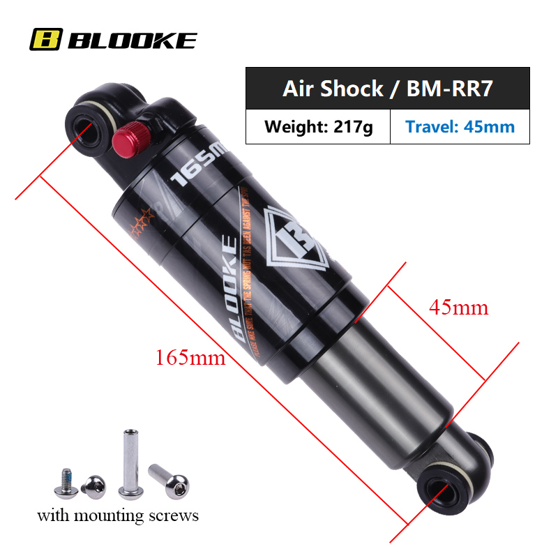 BLOOKE-amortiguador trasero de aire único para bicicleta eléctrica, suspensión de choque para Scooter de montaña, 125, 150, 165, 190 MM: 165MM