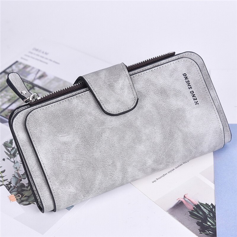 Monerffi Women Leather Luxury Card Holder Clutch Casual Women Wallets Zipper Pocket Hasp Ladies Wallet Female Purses Long PU