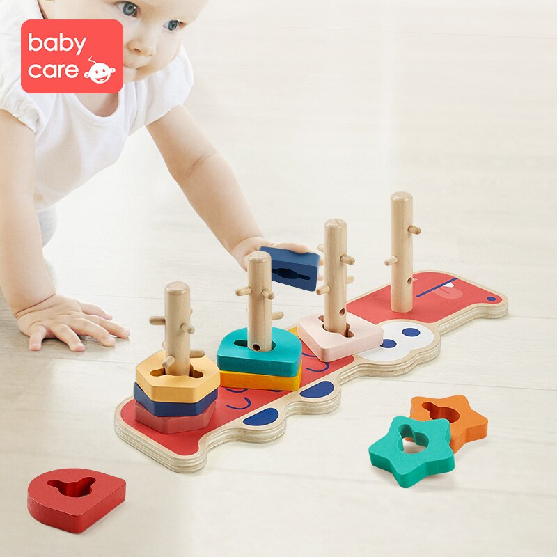 Babycare Color Digital Cognition Toy Wooden Children Early Educational Childhood Shape Pairing Geometry Five Columns Game Puzzle