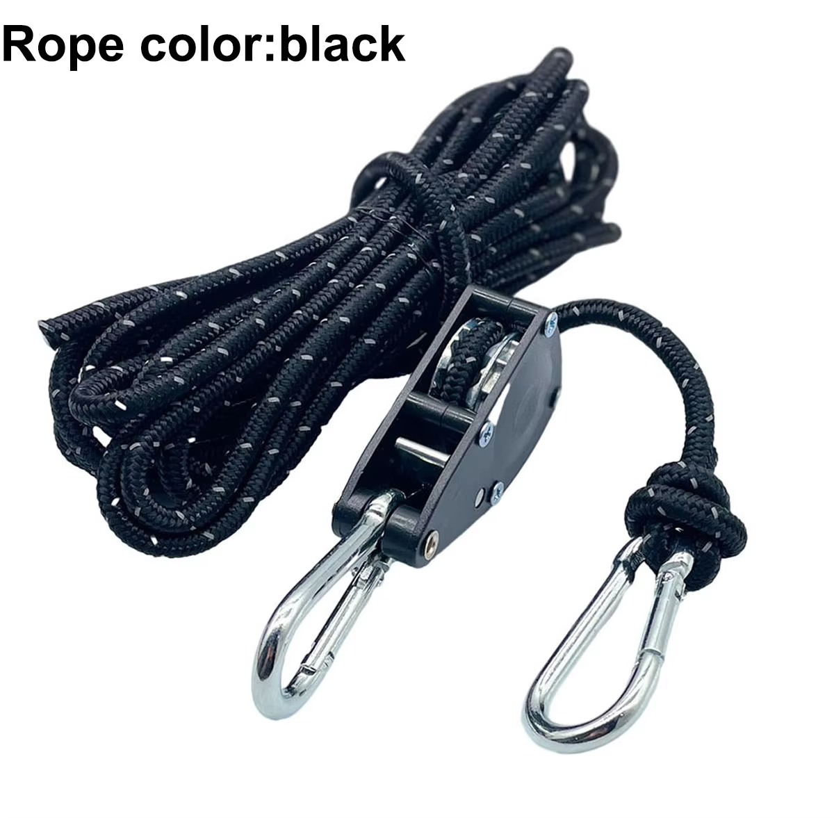 6 mm draagbaar verstelbaar fix campingtouw met ratelkatrol 5M draagbaar verstelbaar winddicht touw voor luifel klimmen kano: Black