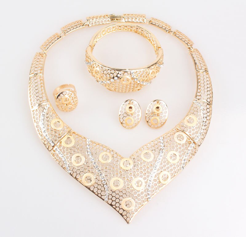 Gold Color Wedding Women Bridal Accessories African Costume Party Crystal Jewelry Sets