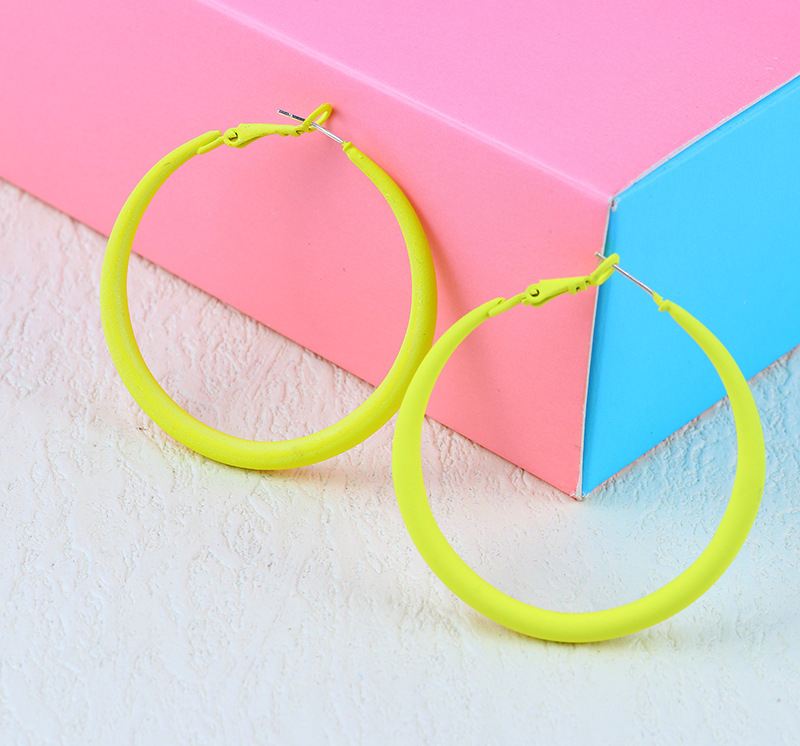 Summer Colorful Neon Hoop Earrings Pink Blue Green Yellow Large Circle Earrings for Women Girl Rock Punk Jewelry: Gold-color