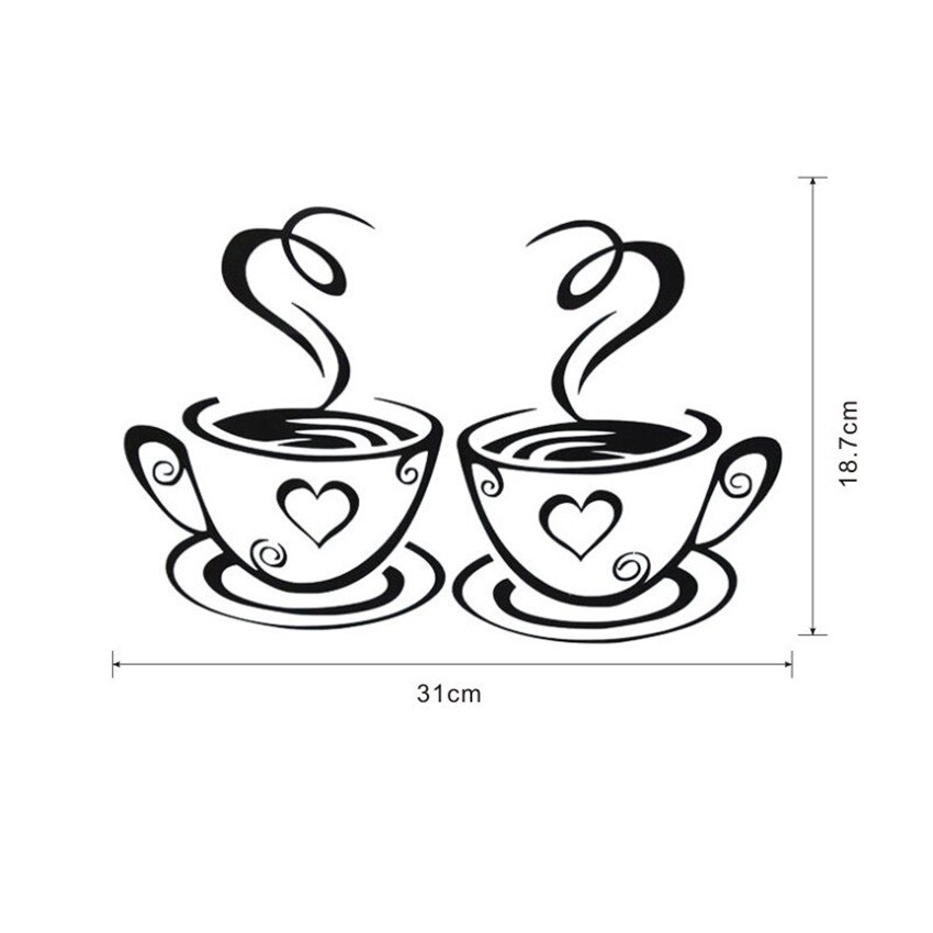Sorte kaffekopper vægklistermærker gør-det-selv kunst vægmærkat pvc kaffemønster klistermærke hjemmekøkken cafe restaurant dekoration tapet