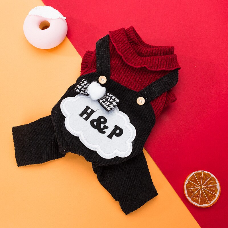 Hond Kleding Winter Huisdier Kleine Hond Dunne Kleding Bretels Broek En Viervoetige Kleding Geschikt Voor Teddybeer: M / Red and black