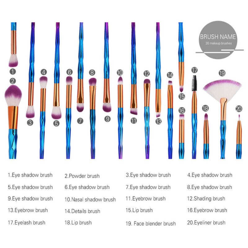 20PCS Unicorn Beauty Makeup Brushes Tool Set Blending Cosmetic Powder Eye Shadow Brush A Full Set of Cosmetic Brush