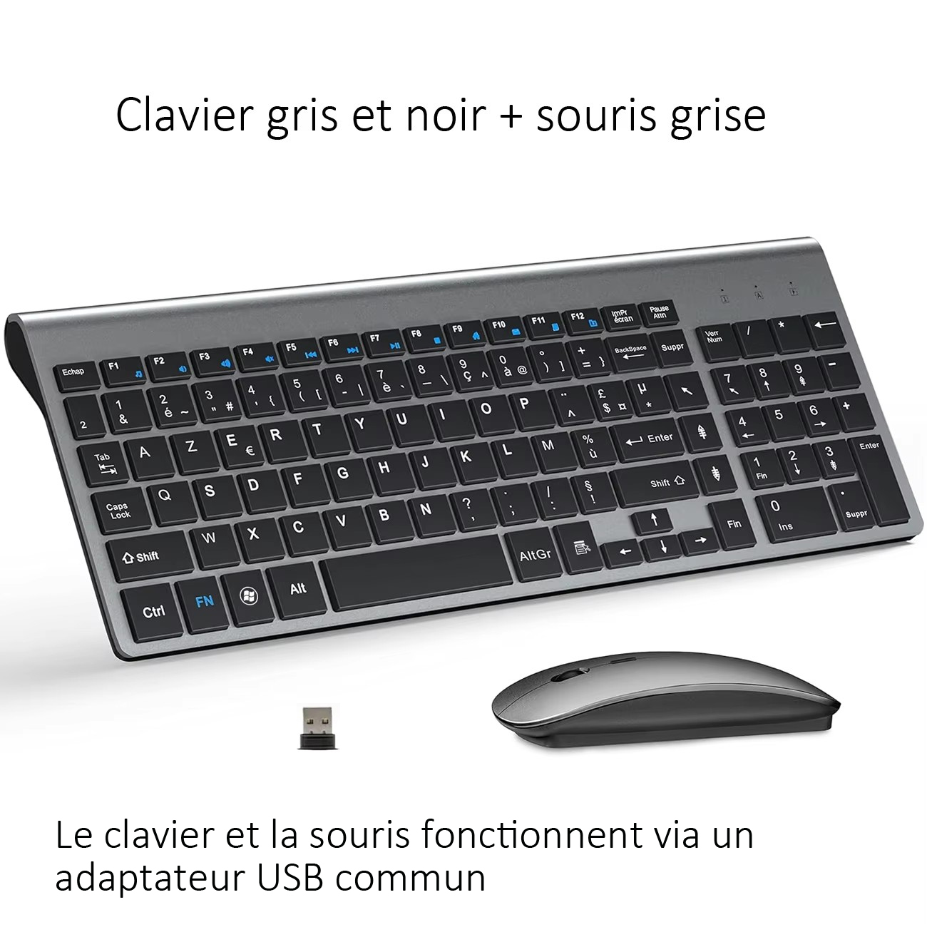 AZERTY French Layout 2.4G Mouse Keyboard Ultra-Slim Wireless Keyboard and Mouse Set Silent Compact for PC Laptop Windows: black